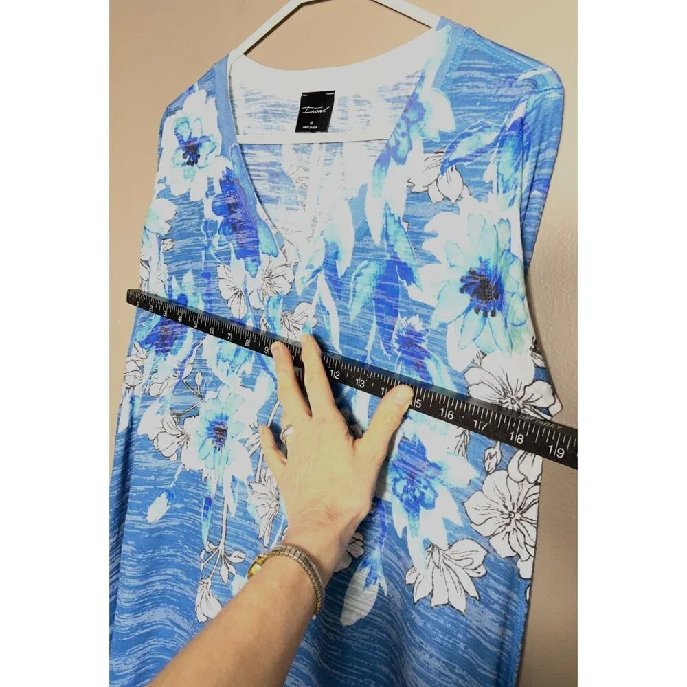 Inoah Art to Wear Top Blue Bold Floral Knit Handkerchief Lightweight Tunic Wom M - Picture 4 of 7